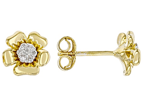 White Diamond 14k Yellow Gold Over Sterling Silver Pansy Stud Earrings 0.10ctw - HMD003 - Vimarsana News