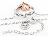 White Diamond Rhodium & 14k Rose Gold Over Sterling Silver Double Heart Necklace 0.15ctw