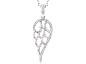 White Diamond Rhodium Over Sterling Silver Angel Wing Pendant With 16" Cable Chain 0.15ctw