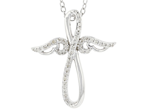 White Diamond Rhodium Over Sterling Silver Winged Cross Pendant With 16" Cable Chain 0.15ctw - HMD007 - Vimarsana News