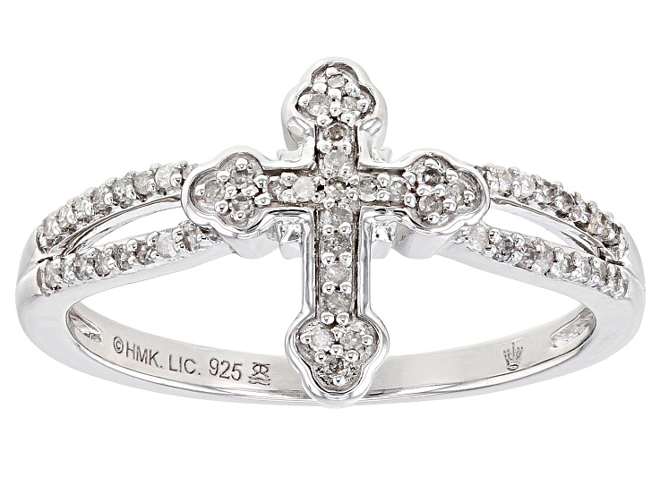 Sterling Silver Rhodium Diam Crosses Ring