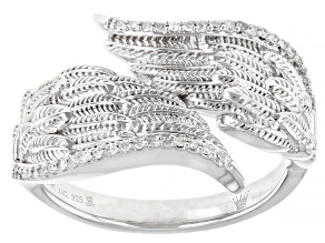 White Diamond Rhodium Over Sterling Silver Angel Wing Bypass Ring 0.10ctw