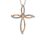 White Diamond Rhodium And 14k Rose Gold Over Sterling Silver Love Knot Cross Pendant 0.10ctw