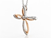 White Diamond Rhodium And 14k Rose Gold Over Sterling Silver Love Knot Cross Pendant 0.10ctw