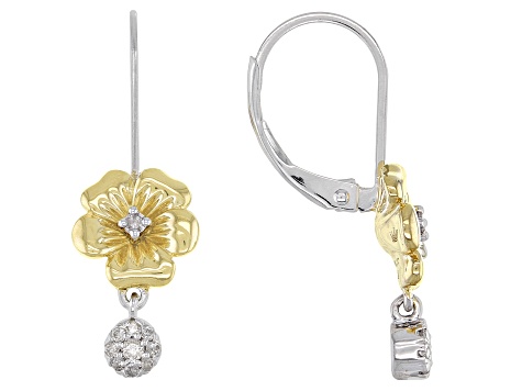 White Diamond Rhodium & 14k Yellow Gold Over Sterling Silver Pansy Drop Earrings 0.15ctw - HMD011 - Vimarsana News