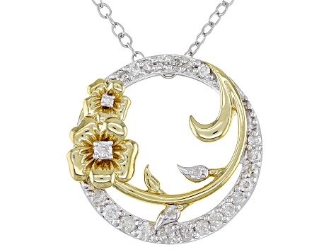 White Diamond Rhodium & 14k Yellow Gold Over Sterling Silver Pansy Circle Pendant With Chain 0.25ctw - HMD016 - Vimarsana News