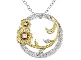 White Diamond Rhodium & 14k Yellow Gold Over Sterling Silver Pansy Circle Pendant With Chain 0.25ctw