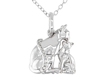 Picture of White Diamond Accent Rhodium Over Sterling Silver Mom & Baby Cat Pendant With Cable Chain