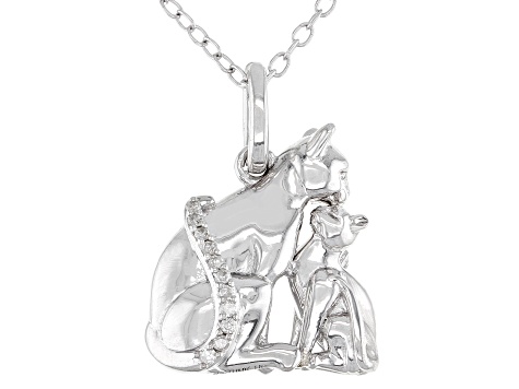 White Diamond Accent Rhodium Over Sterling Silver Mom & Baby Cat Pendant With Cable Chain - HMD018 - Vimarsana News