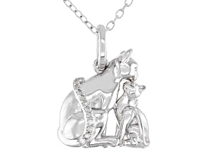 White Diamond Accent Rhodium Over Sterling Silver Mom & Baby Cat Pendant With Cable Chain