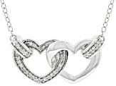 White Diamond Rhodium Over Sterling Silver Linked Hearts Necklace 0.10ctw