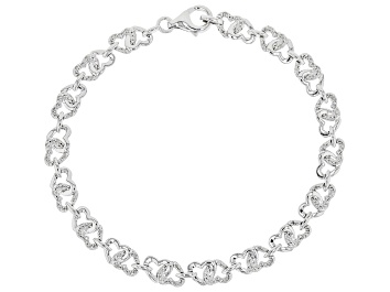 Picture of White Diamond Rhodium Over Sterling Silver Linked Hearts Bracelet 0.15ctw