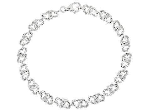 White Diamond Rhodium Over Sterling Silver Linked Hearts Bracelet 0.15ctw - HMD025 - Vimarsana News