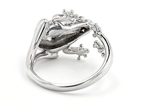 Champagne Diamond Accent Rhodium Over Sterling Silver Frog Open Design Ring