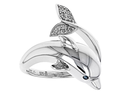 White And Blue Diamond Accent Rhodium Over Sterling Silver Dolphin Ring - HMD034 - Vimarsana News