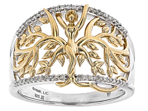 White Diamond Rhodium & 14k Yellow Gold Over Sterling Silver Mother Earth Wide Band Ring 0.10ctw - HMD035 - Vimarsana News