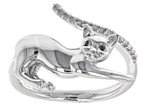White Diamond Rhodium Over Sterling Silver Bypass Cat Ring 0.10ctw