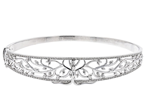 White Diamond Rhodium Over Sterling Silver Mother Earth Bangle Bracelet 0.25ctw - HMD037 - Vimarsana News