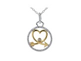 White Diamond Rhodium & 14k Yellow Gold Over Sterling Silver Heart & Arrow Medallion Pendant 0.10ctw