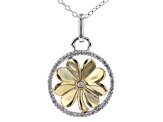 White Diamond Rhodium And 14k Yellow Gold Over Sterling Silver Clover Medallion Pendant 0.10ctw
