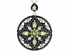 Green Manchurian peridot(TM) rhodium over silver pendant with chain 5.70ctw