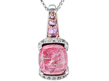 Picture of Red Thulite Rhodium Over Sterling Silver Pendant with Chain .25ctw