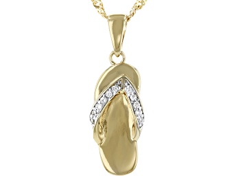 Picture of White zircon 18k yellow gold over silver flip flop pendant with chain