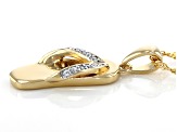 White zircon 18k yellow gold over silver flip flop pendant with chain