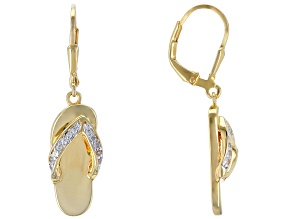 White zircon 18k yellow gold over silver flip flop earrings .18ctw