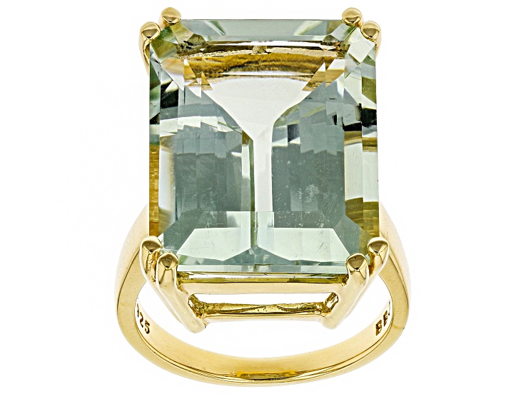 Green prasiolite 18k yellow gold over silver ring 17.66ct