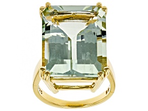 Green prasiolite 18k yellow gold over silver ring 17.66ct