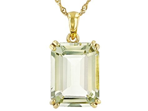 Green Prasiolite 18k yellow gold over silver pendant with chain 17.66ct