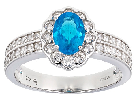 Blue neon apatite sterling silver ring 1.77ctw