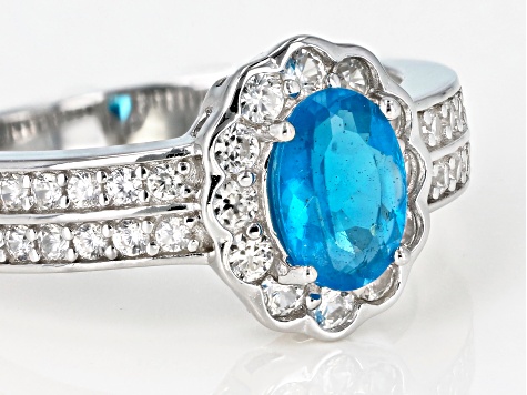 Blue neon apatite sterling silver ring 1.77ctw