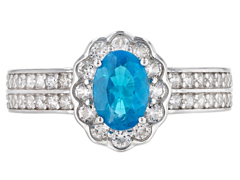 Blue neon apatite sterling silver ring 1.77ctw