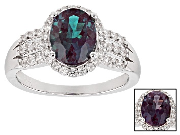 Picture of Color change lab created alexandrite rhodium over silver ring 2.14ctw