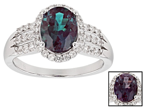 Color change lab created alexandrite rhodium over silver ring 2.14ctw