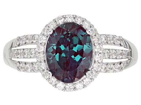 Color change lab created alexandrite rhodium over silver ring 2.14ctw