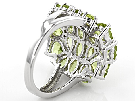Green Peridot Rhodium Over Sterling Silver Ring 4.77ctw