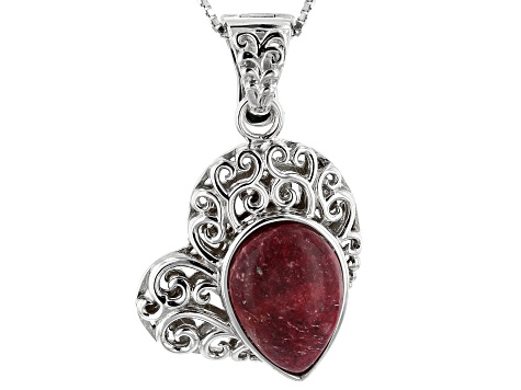 Red Thulite Rhodium Over Sterling Silver Enhancer with Chain - HMH196 ...
