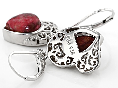 Red Thulite Rhodium Over Sterling Silver Earrings