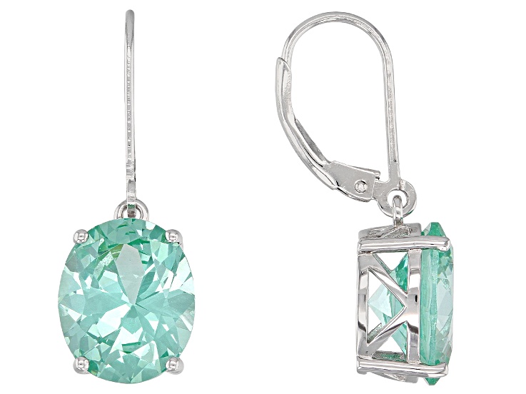 Green lab created spinel rhodium over silver earrings 8.73ctw