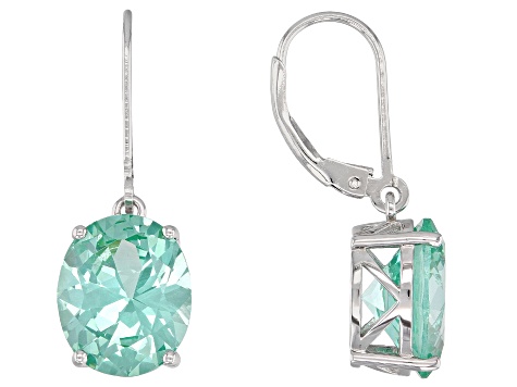 Green lab created spinel rhodium over silver earrings 8.73ctw