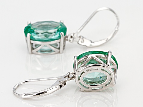 Green lab created spinel rhodium over silver earrings 8.73ctw