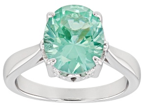 Green Lab Created Spinel Rhodium Over Sterling Silver Solitaire Ring3.42ct