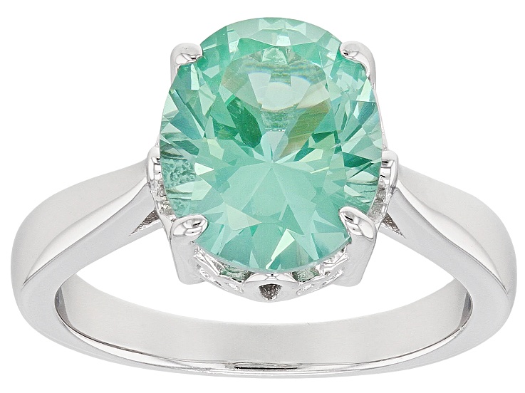 Green Lab Created Spinel Rhodium Over Sterling Silver Solitaire Ring3.42ct  - HMH222