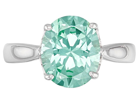 Green Lab Created Spinel Rhodium Over Sterling Silver Solitaire Ring3.42ct
