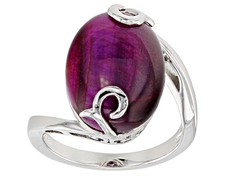 Pink tiger's eye rhodium over silver ring