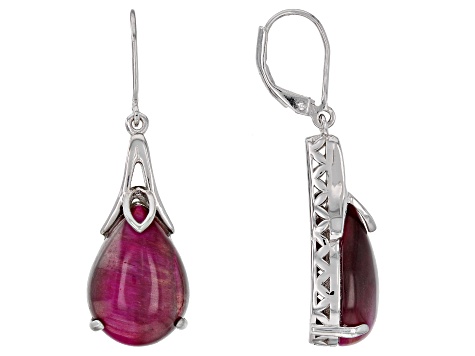 Pink tiger's eye rhodium over silver earrings