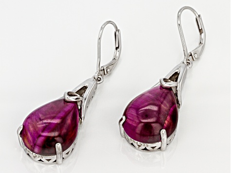 Pink tiger's eye rhodium over silver earrings